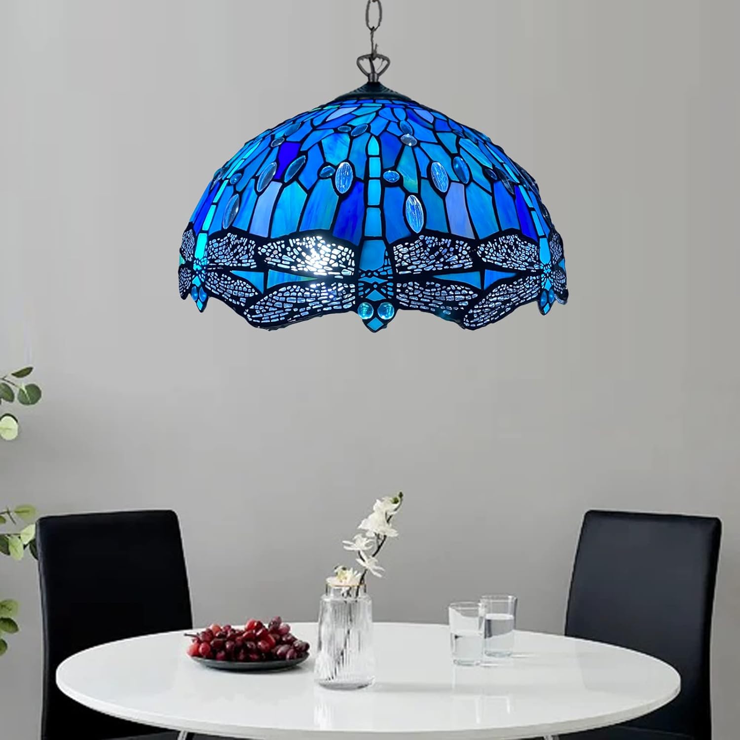 Tiffany Pendant Lamps Handcrafted Stained Glass 16 inch Lamp Shades Stunning Quality Antique Design Pendant Lamps for Living Room Bedroom Lounge Hallway (P-1607)