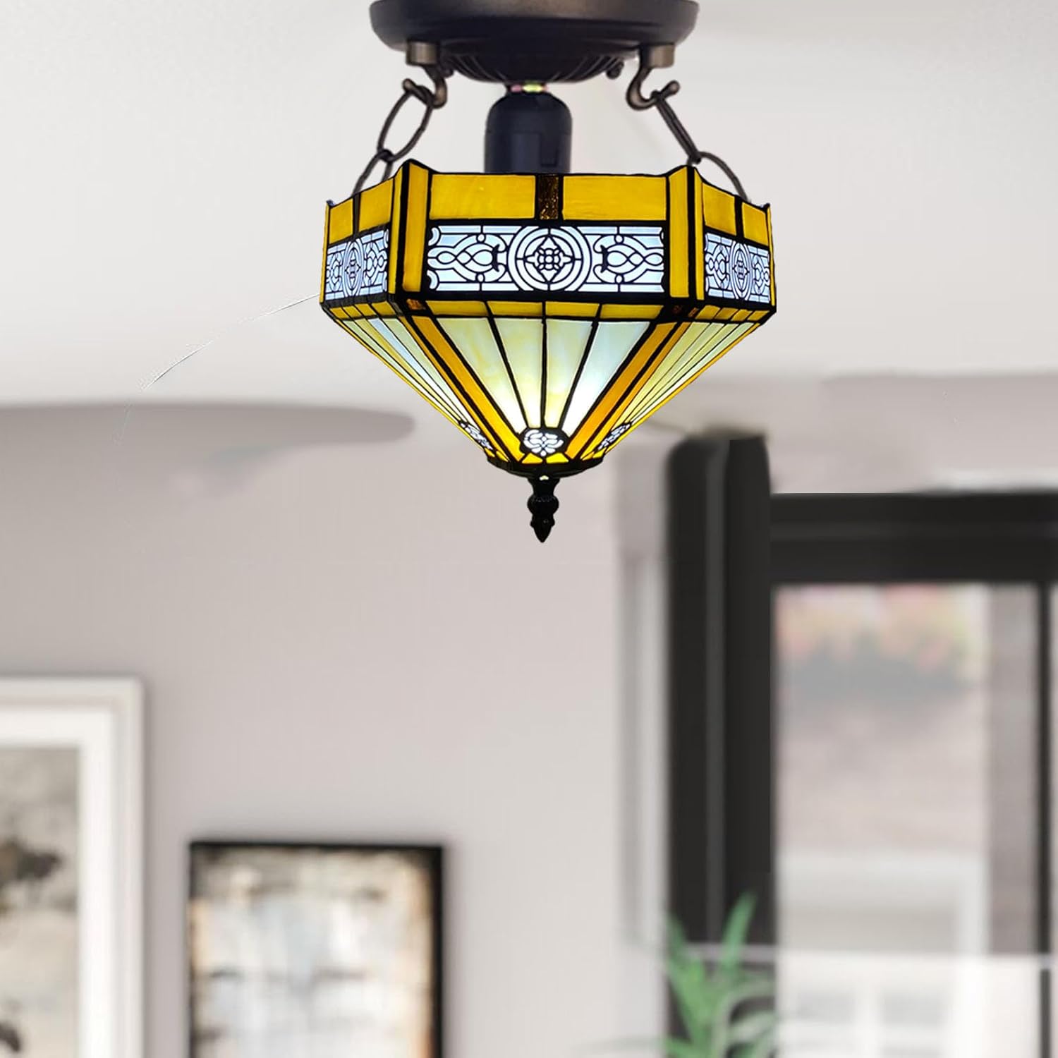 Tiffany Ceiling Lamps Handcrafted Stained Glass Lamp Shades Stunning Quality Antique Design Ceiling Light for Living Room Bedroom Lounge Hallway (C-1005)