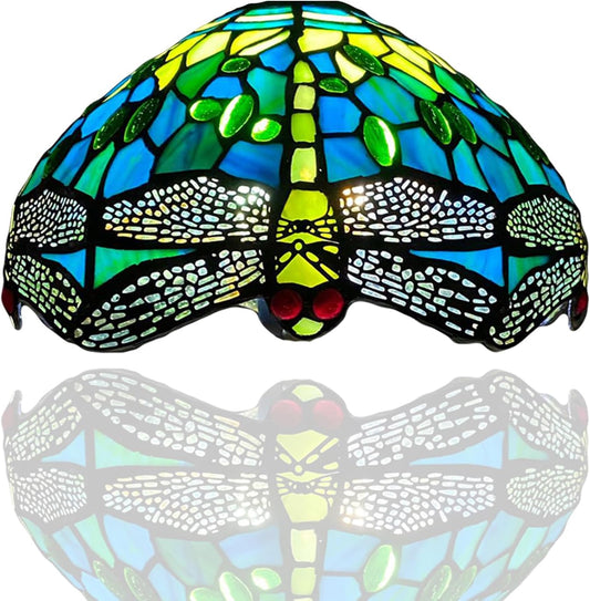 10 inch Tiffany Lamp Shades Antique Style Handcrafted Stained Glass Shades | 3-in-1 Multi-Purpose Shade for Table Lamps, Ceiling Lamps, Pendant Lamps | Green (1015)