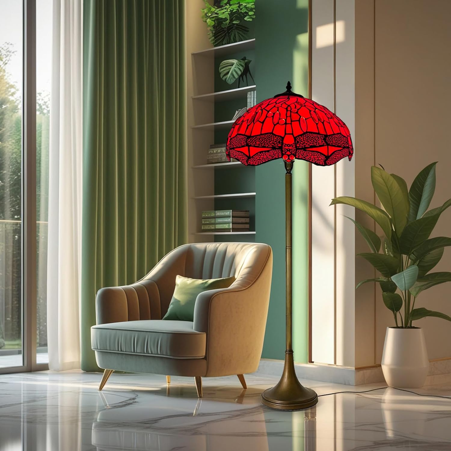Tiffany Floor Lamps Stunning Quality Handcrafted 16 inch Stained Glass Lamp Shades Antique Design Floor Lamp for Living Room Bedroom Hallway Gallery (TFL-1606)