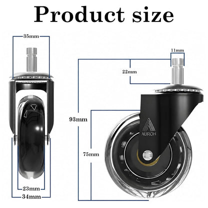 Office Chair Wheels Casters Set of 5 Rubber Replacements with 11mm x 22mm Stem for Hard Floors, Parquet, Carpet, Laminate - Compatible with IKEA Office Chairs