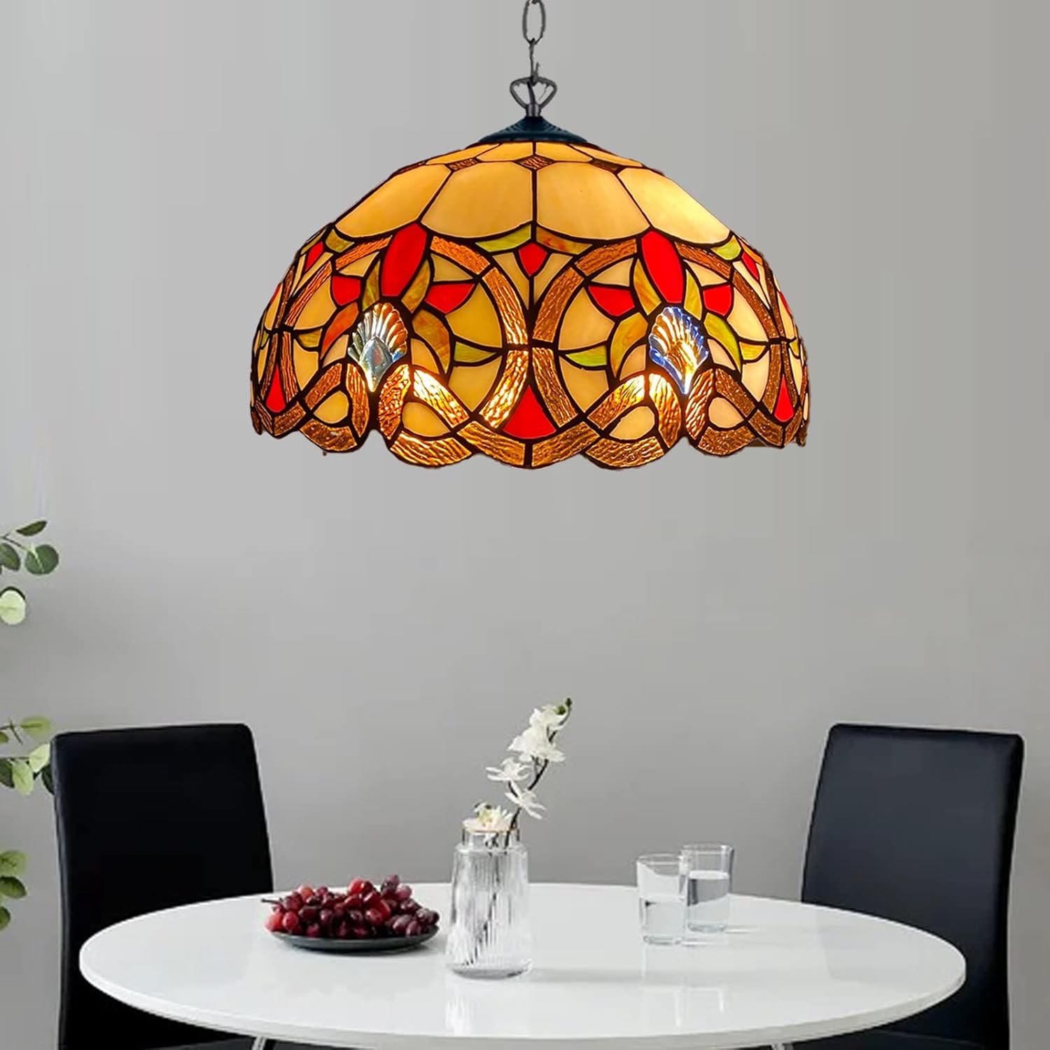 Tiffany Pendant Lamps Handcrafted Stained Glass 16 inch Lamp Shades Stunning Quality Antique Design Pendant Lamps for Living Room Bedroom Lounge Hallway (P-1650)