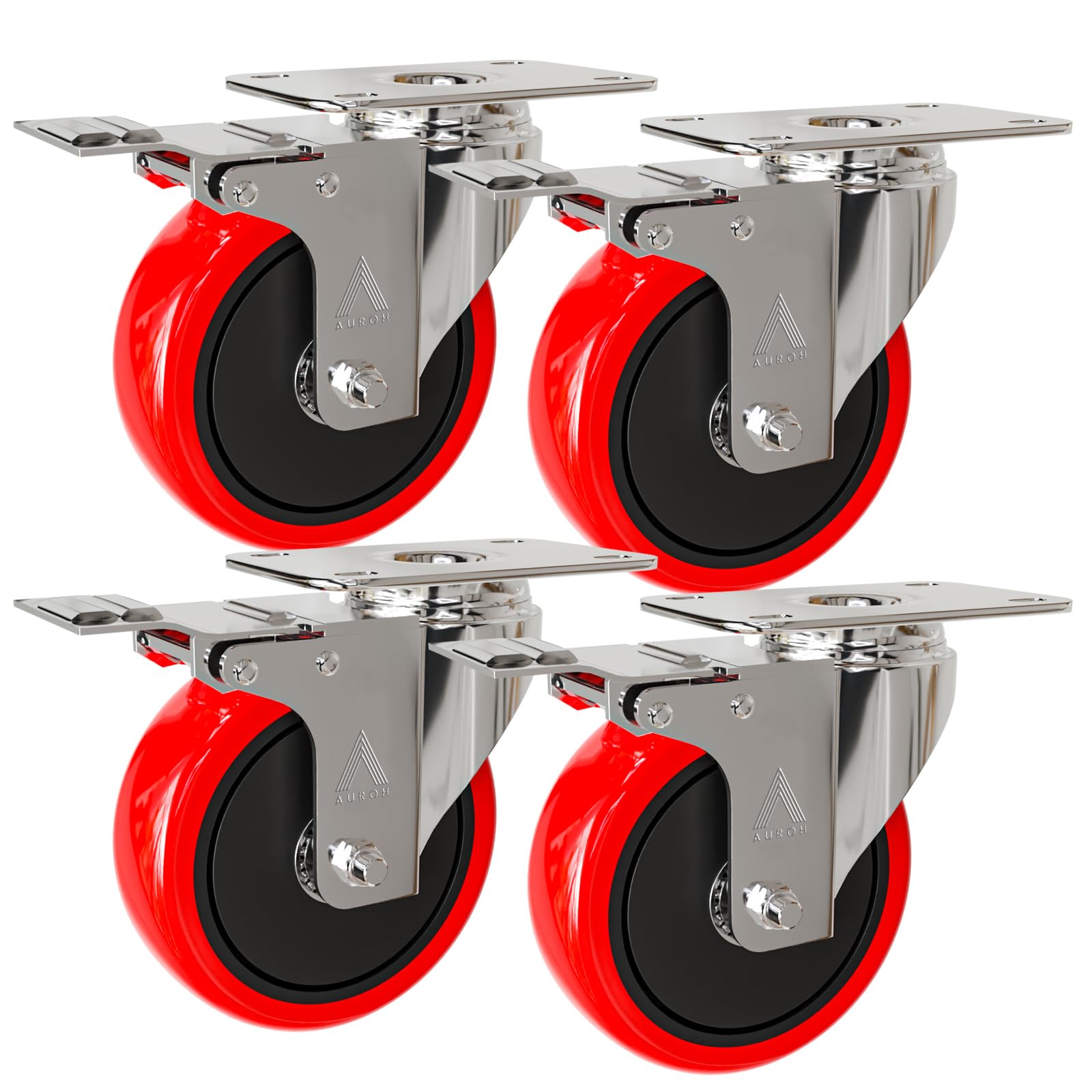 4x Castor Wheels Large 100mm - 600KG Heavy Duty Rubber Swivel Furniture Caster - Set of 4 Wheels Low Noise Castors for Furniture (Pack of 4 (2 with Brakes & 2 without Brakes))