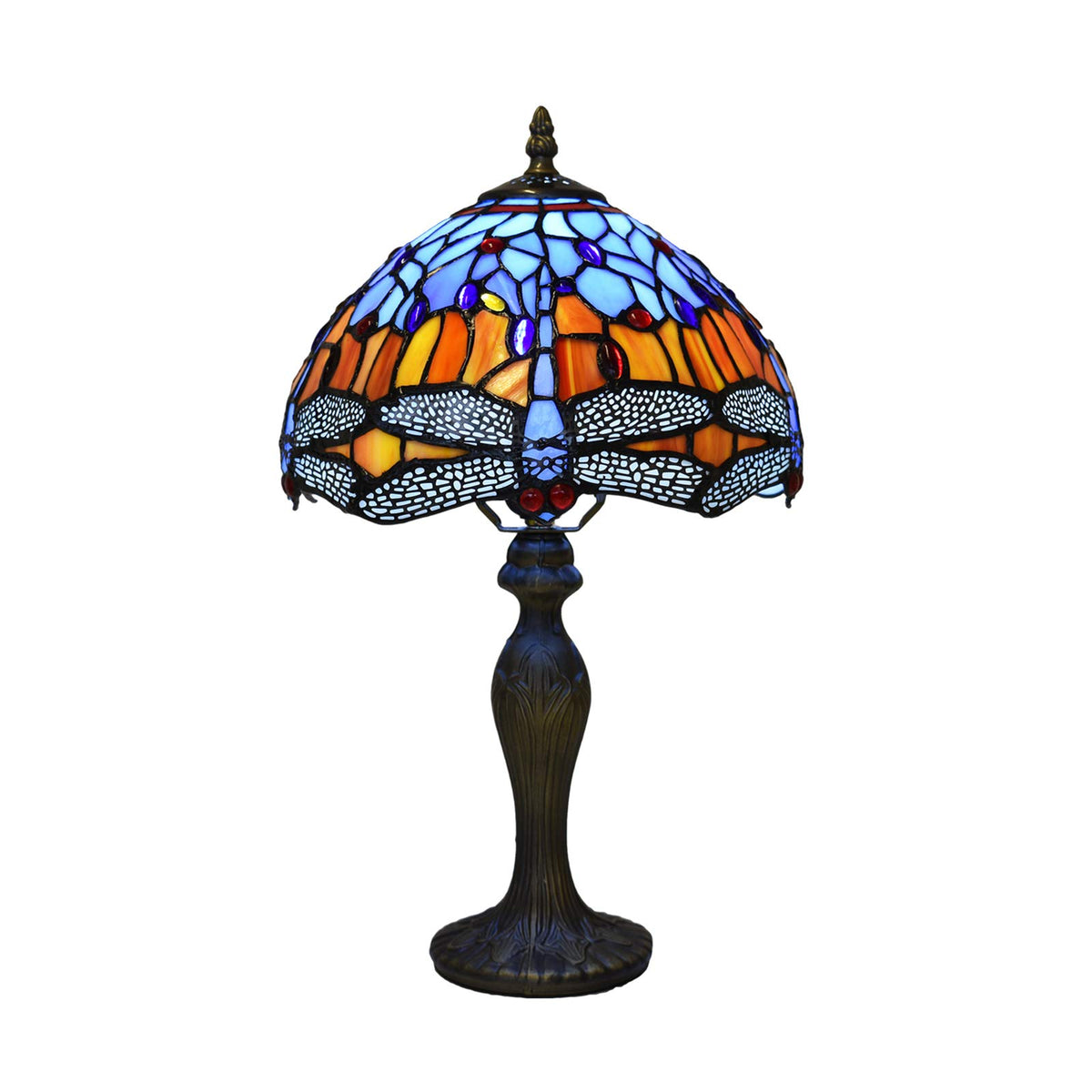 Tiffany Lamps Antique Dragonfly Design Handcrafted Stained Glass Lampshade Stunning Quality Base Table Lamps for Living Room Bedside Desk Bedroom Coffee Table (TFTL-1002)