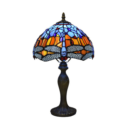 Tiffany Lamps Antique Dragonfly Design Handcrafted Stained Glass Lampshade Stunning Quality Base Table Lamps for Living Room Bedside Desk Bedroom Coffee Table (TFTL-1002)
