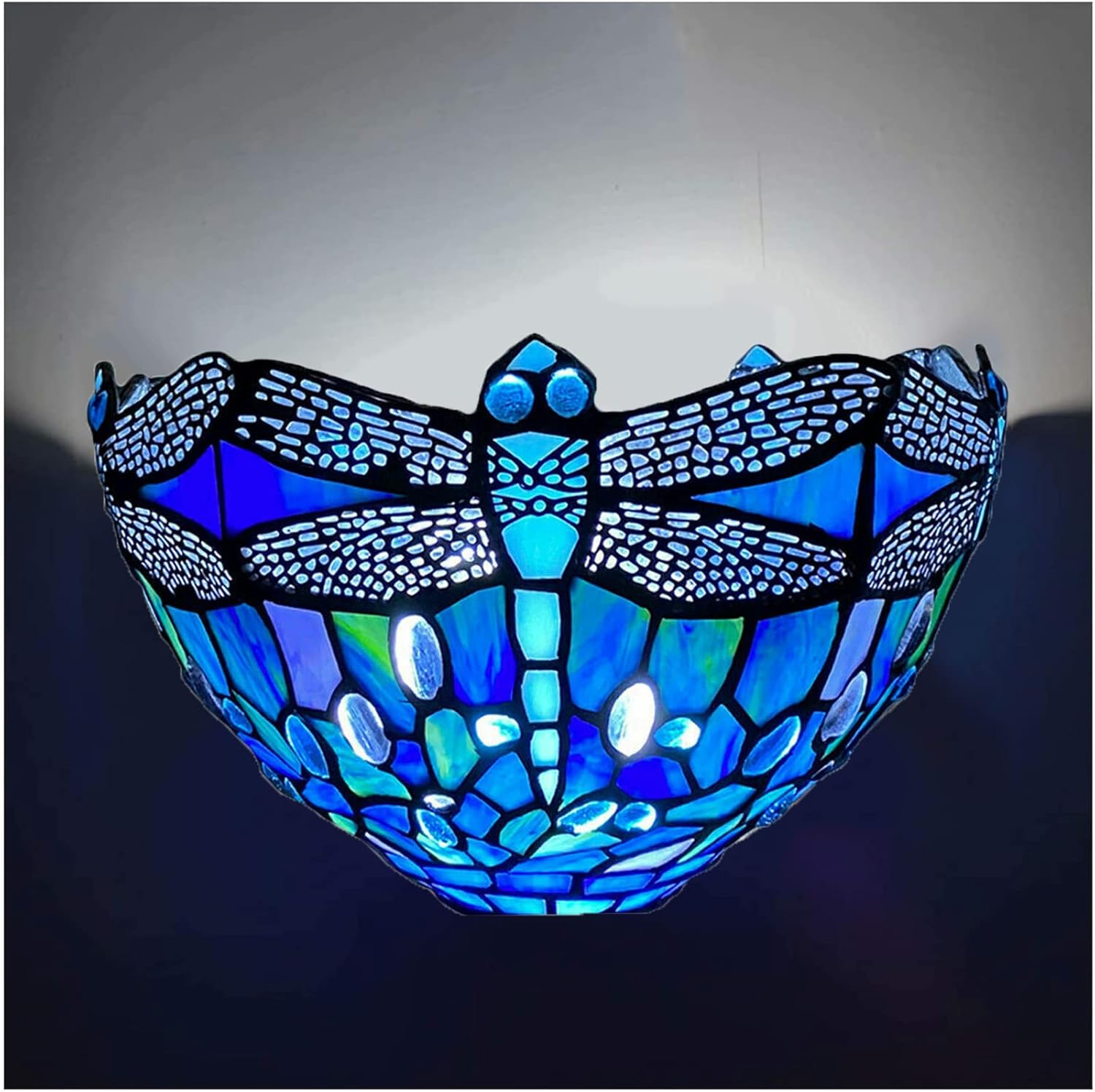 12 Inch Tiffany Style Wall Sconce Light, Blue Dragonfly Design Stained Glass Wall Lamp Sconce for Room, Lounge, Corridor, Hallway (TWL-1007)