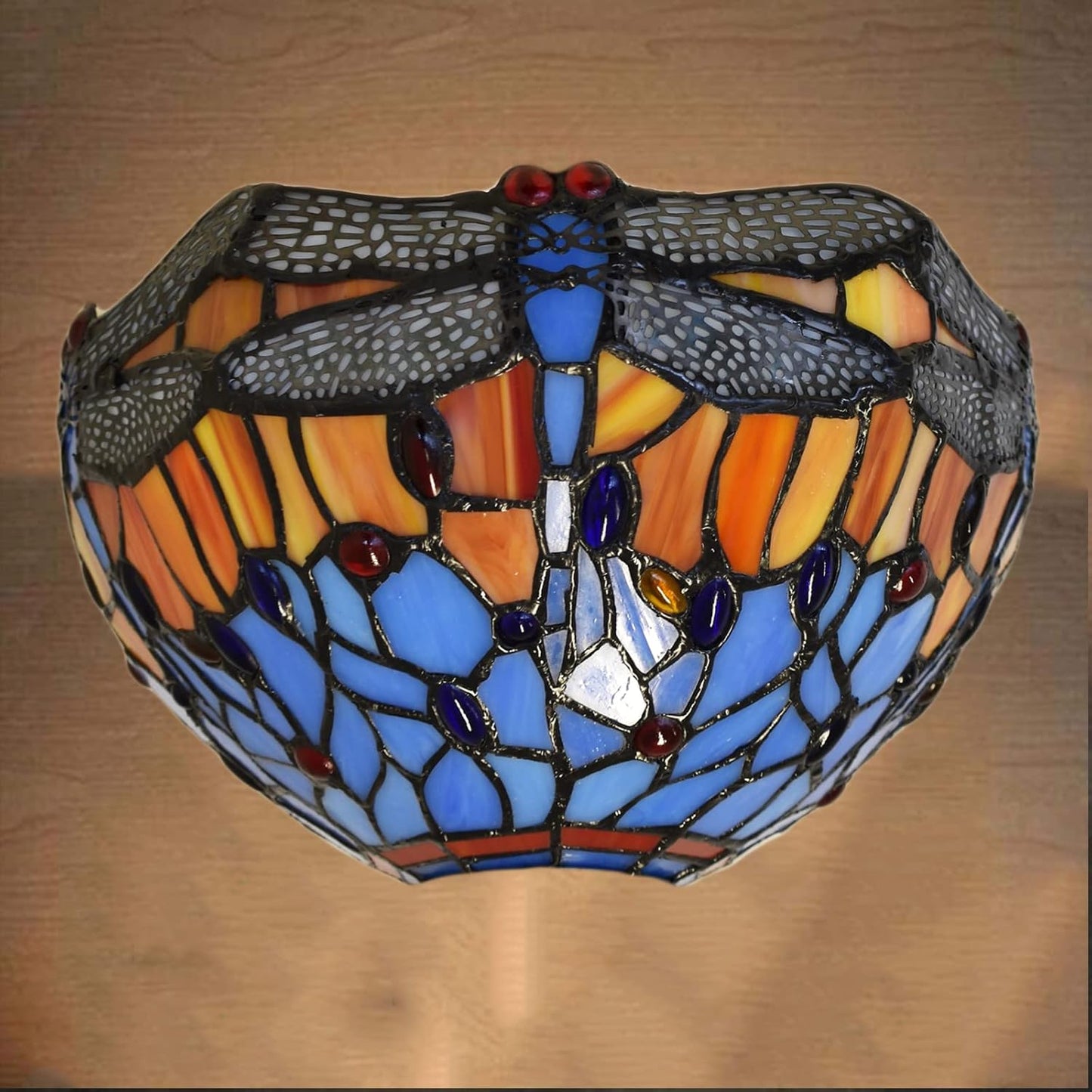 Tiffany Style Wall Lamp, 12 Inch Wall Sconce Light Blue Dragonfly Design Stained Glass Sconce for Room, Lounge, Corridor, Hallway (TWL-1002)