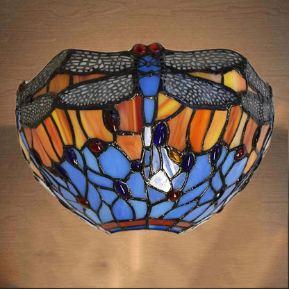 Tiffany Style Wall Lamp, 12 Inch Wall Sconce Light Blue Dragonfly Design Stained Glass Sconce for Room, Lounge, Corridor, Hallway (TWL-1002)