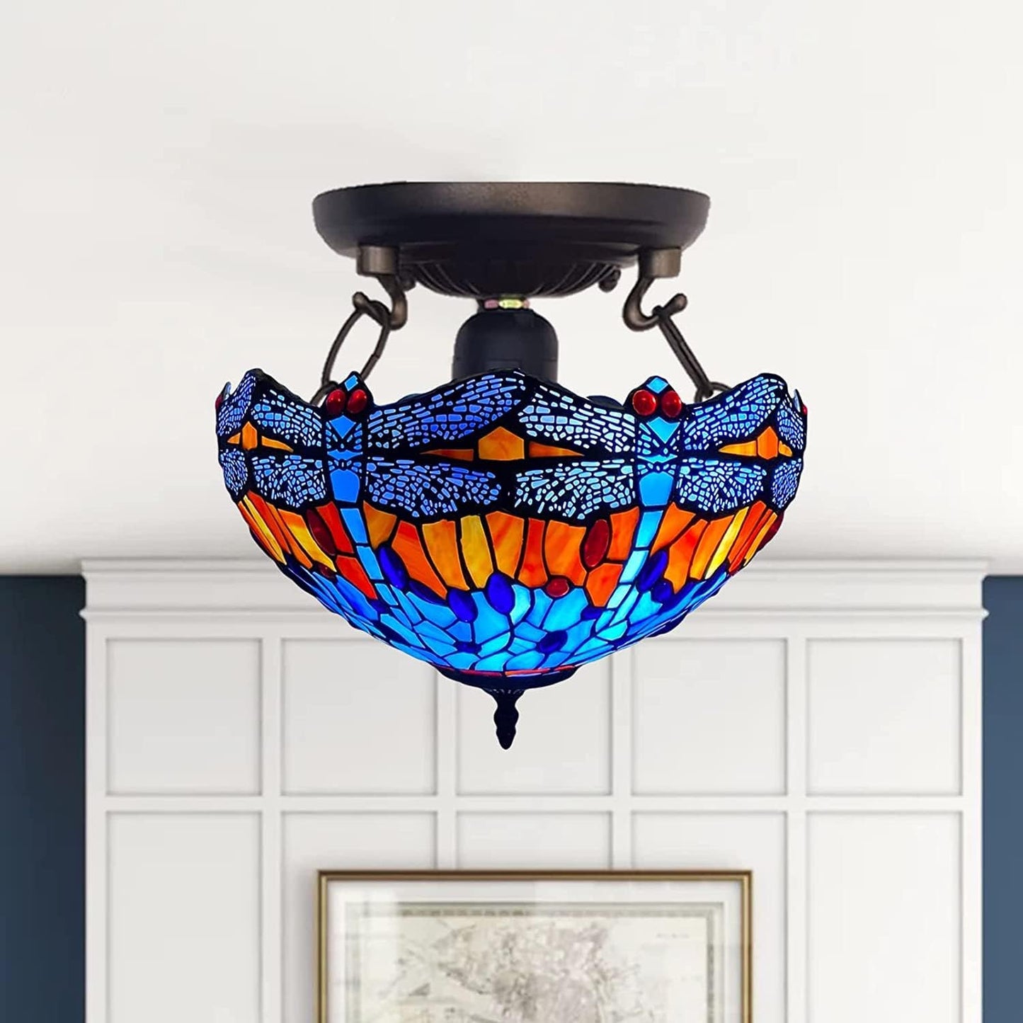 Tiffany Ceiling Lamps 16 inch Stained Glass Handcrafted Lamp Shades Antique Design Stunning Quality Ceiling Lamp for Living Room Bedroom Lounge (C-1602)