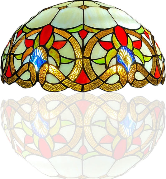 16 inch Tiffany Style Lamp Shades Antique Handcrafted Stained Glass Shades | 3-in-1 Multi-Purpose Shade for Table Lamps, Ceiling Lamps, Pendant Lamps (1650)