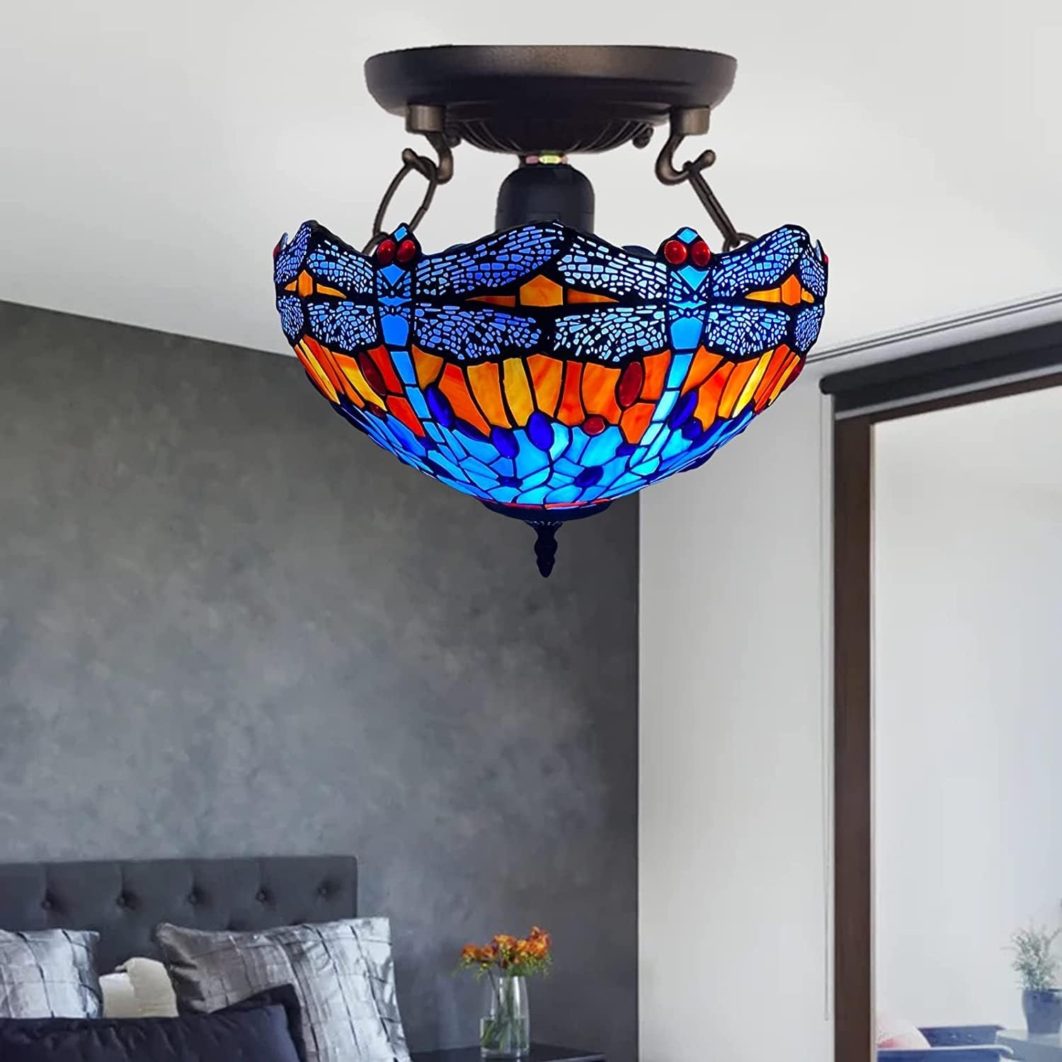 16 inch Tiffany Style Lamp Shades Antique Handcrafted Stained Glass Shades | 3-in-1 Multi-Purpose Shade for Table Lamps, Ceiling Lamps, Pendant Lamps (1602)