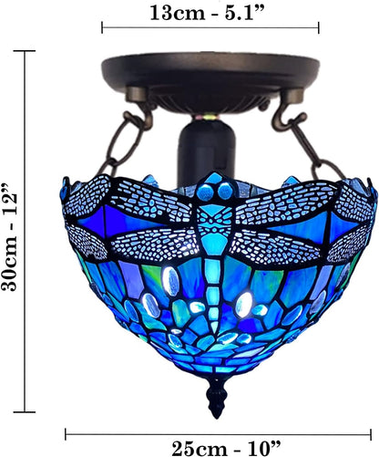 Tiffany Style Ceiling Lamps Stained Glass Handcrafted Lamp Shades Antique Design Ceiling Light for Living Room Bedroom Lounge Hallway (C-1007)