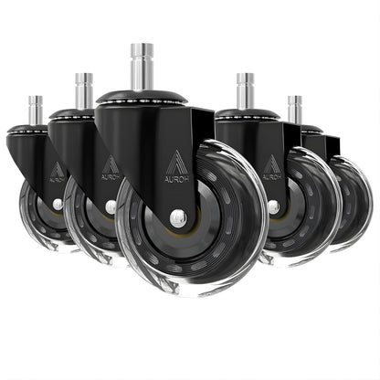 Office Chair Wheels Casters Set of 5 Rubber Replacements with 11mm x 22mm Stem for Hard Floors, Parquet, Carpet, Laminate - Compatible with IKEA Office Chairs