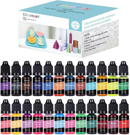 Auroh Pack of 24 Colours Candle Dye for Soy Wax - Premium 10ml Liquid Candle Colour Dye for Crafting and Home Decor - Oil-Based Candle Making Accessories