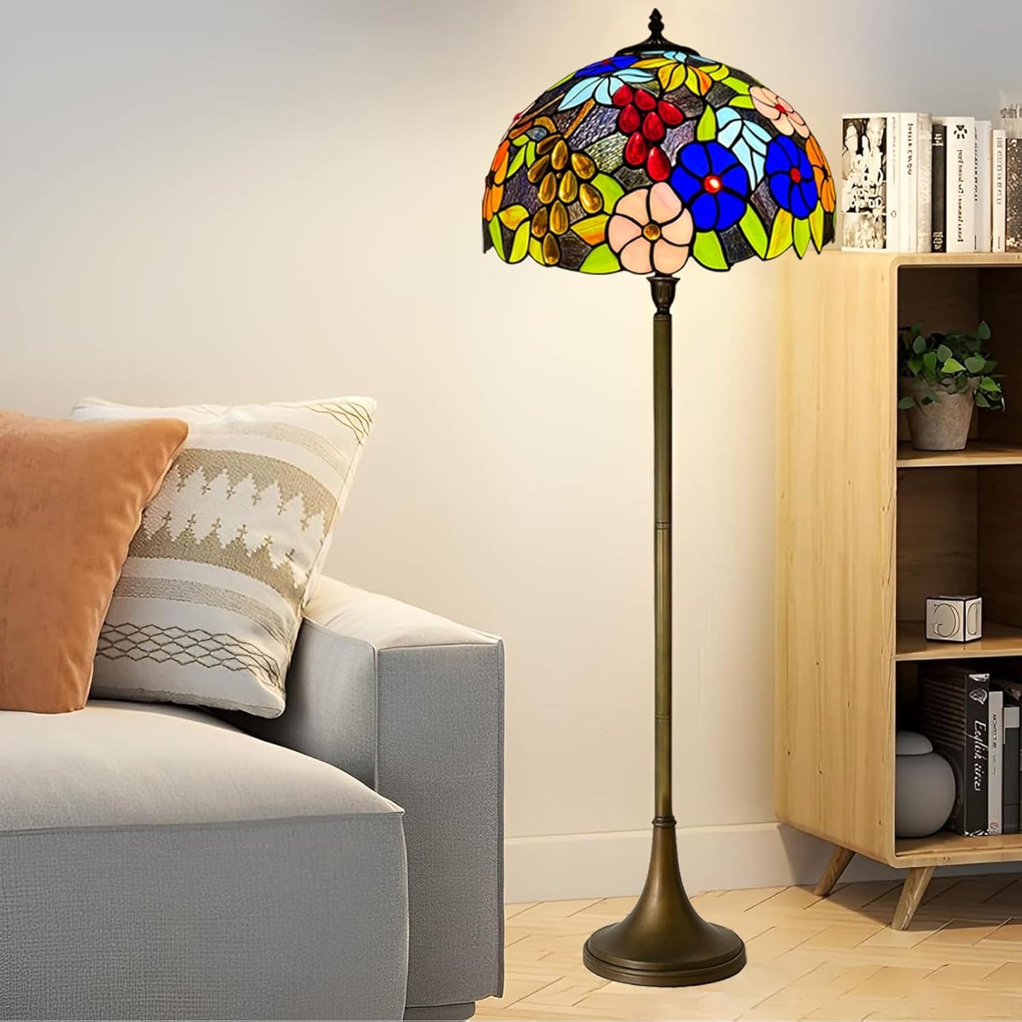 Tiffany Floor Lamps Stunning Quality Handcrafted 16 inch Stained Glass Lamp Shades Antique Design Floor Lamp for Living Room Bedroom Hallway Gallery (TFL-1609)