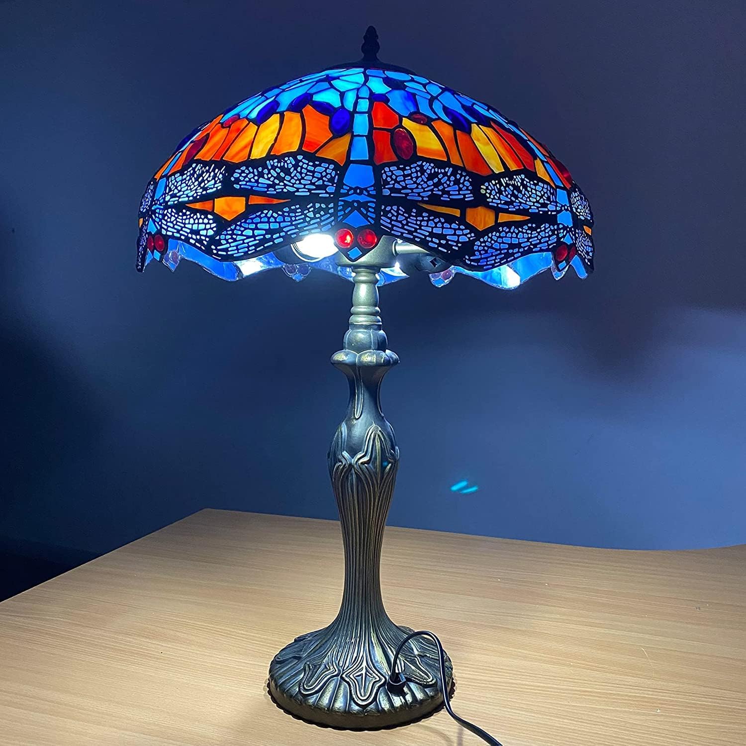 Tiffany Style Table Lamp Handcrafted 16 inch Stained Glass Lamp Shades Antique Design Stunning Quality Desk Lamp for Living Room Bedroom Bedside Lamps Coffee Table (TFTL-1602)