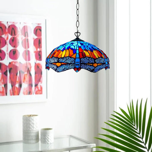 Tiffany Pendant Lamps Handcrafted Stained Glass 16 inch Lamp Shades Stunning Quality Antique Design Pendant Lamps for Living Room Bedroom Lounge Hallway (P-1602)
