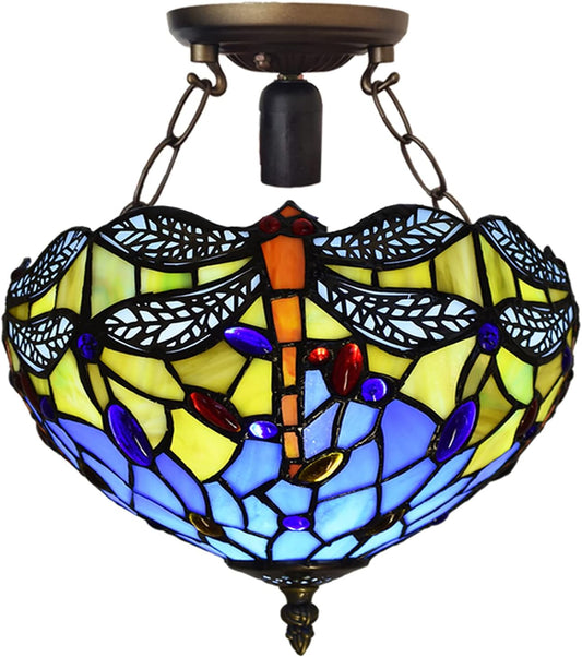 Tiffany Style Ceiling Lamps Stained Glass Handcrafted Lamp Shades Antique Design Ceiling Light for Living Room Bedroom Lounge Hallway (C-1003)