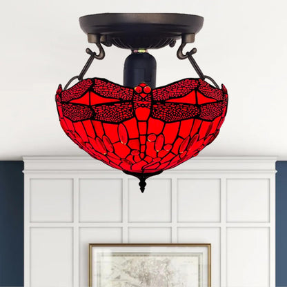 Tiffany Ceiling Lights 16 inch Handcrafted Lamp Shade Antique Dragonfly Design Ceiling Lamps for Living Room Decor Home Decor Lounge