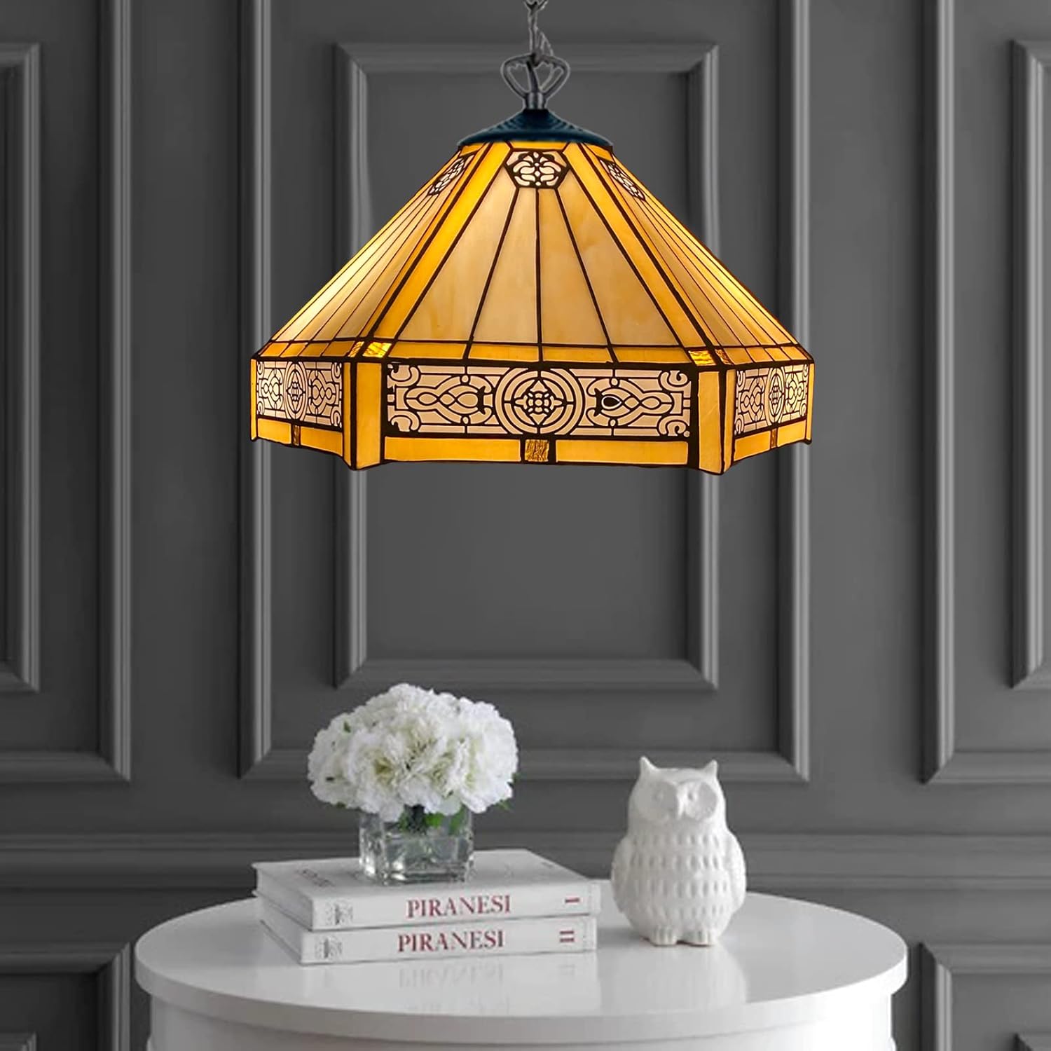 Tiffany Pendant Lamps Handcrafted Stained Glass 16 inch Lamp Shades Stunning Quality Antique Design Pendant Lamps for Living Room Bedroom Lounge Hallway (P-1605)