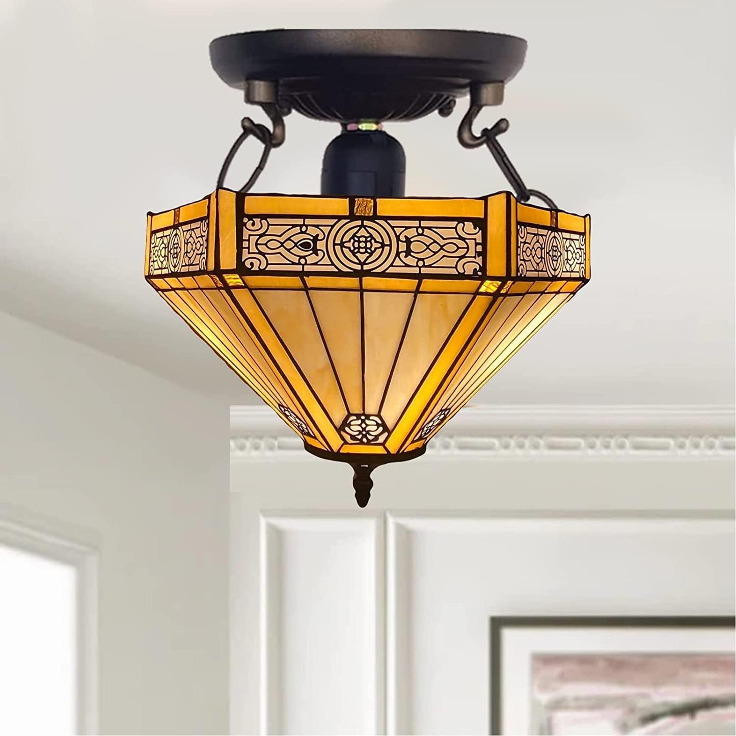 Auroh Tiffany Ceiling Lamps 16 inch Stained Glass Handcrafted Lamp Shades Antique Design Stunning Quality Ceiling Lamp for Living Room Bedroom Lounge (C-1605)