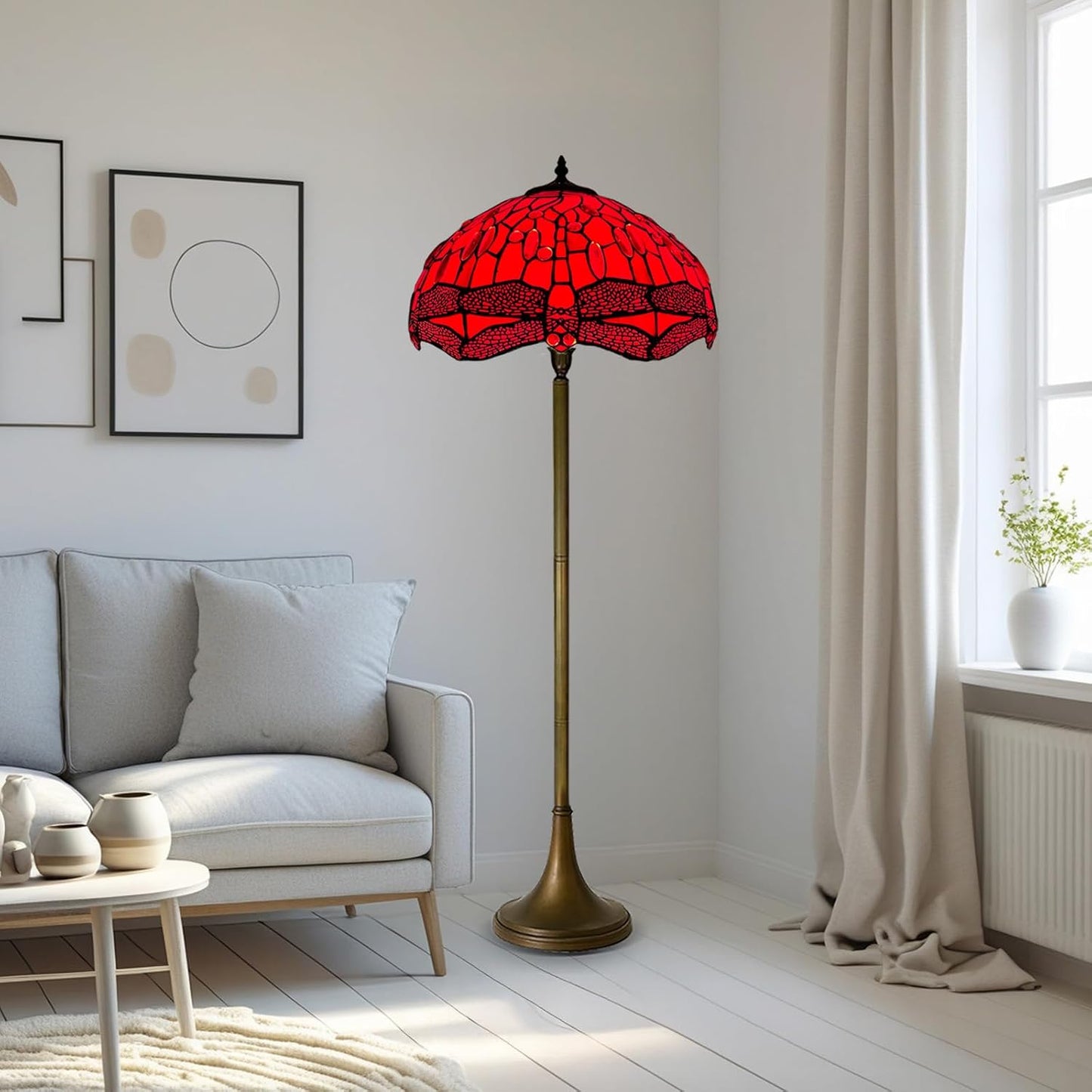 Tiffany Floor Lamps Stunning Quality Handcrafted 16 inch Stained Glass Lamp Shades Antique Design Floor Lamp for Living Room Bedroom Hallway Gallery (TFL-1606)