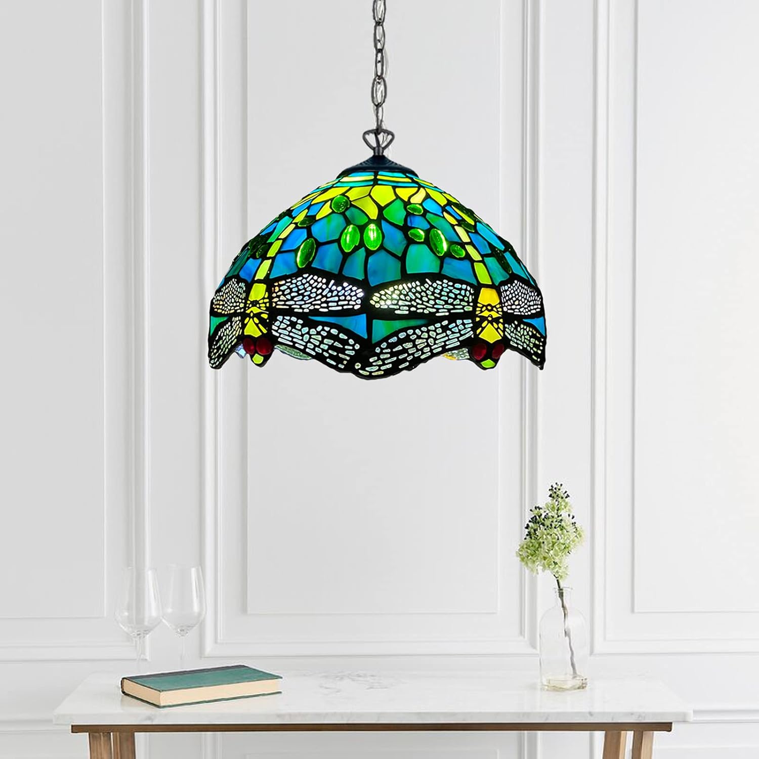 Tiffany Pendant Lamps Handcrafted Stained Glass Lamp Shades Stunning Quality Antique Design Pendant Light for Living Room Bedroom Lounge Hallway (P-1015)