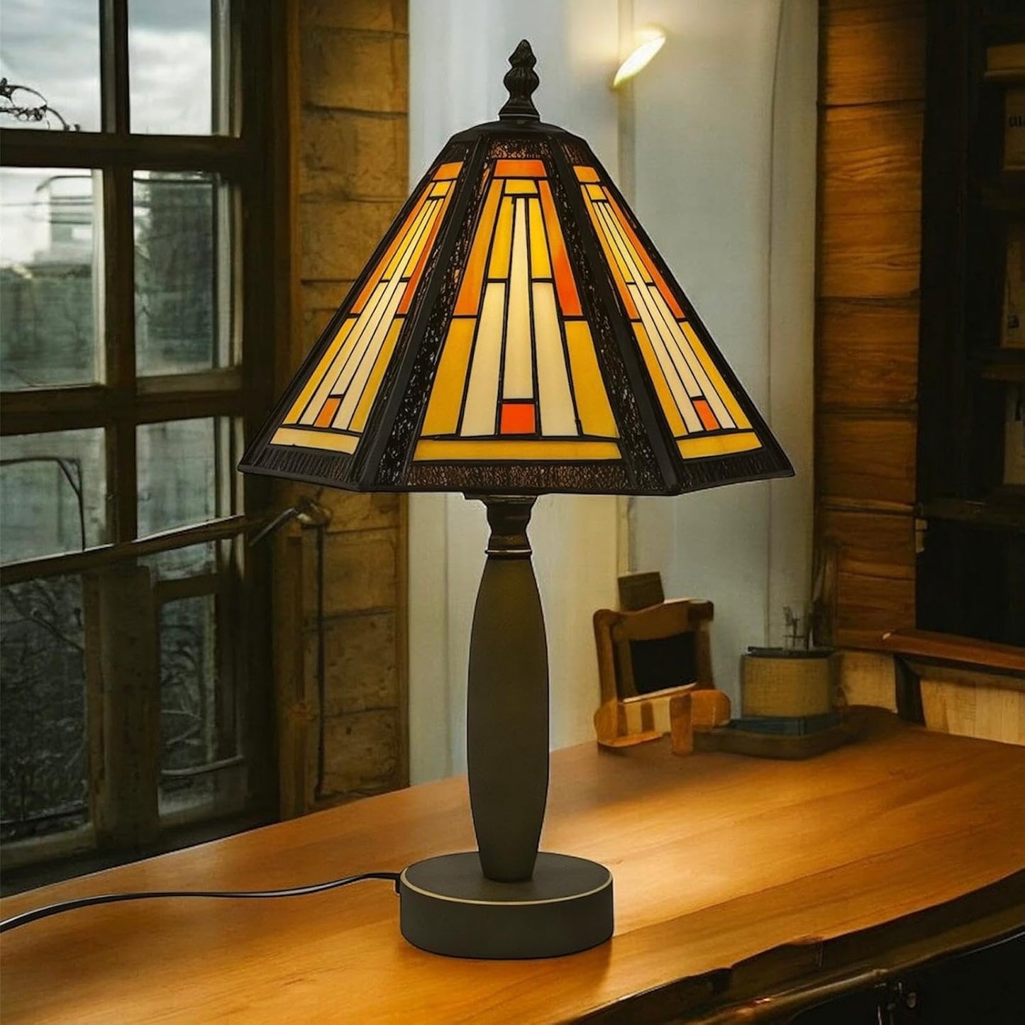 Tiffany Table Lamp Handcrafted Stained Glass Lamp Shades Stunning Quality Antique Design Base Desk Lamp for Living Room Bedroom Bedside Lamps Coffee Table (TFTL-1051)
