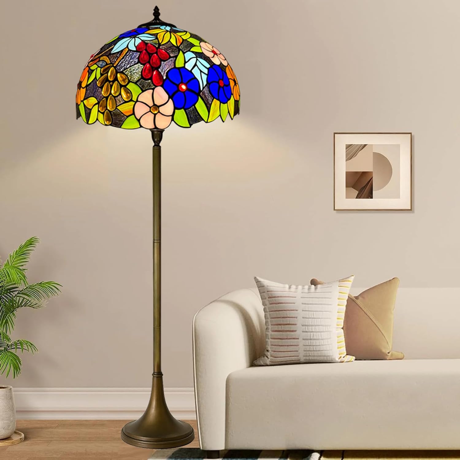 Tiffany Floor Lamps Stunning Quality Handcrafted 16 inch Stained Glass Lamp Shades Antique Design Floor Lamp for Living Room Bedroom Hallway Gallery (TFL-1609)