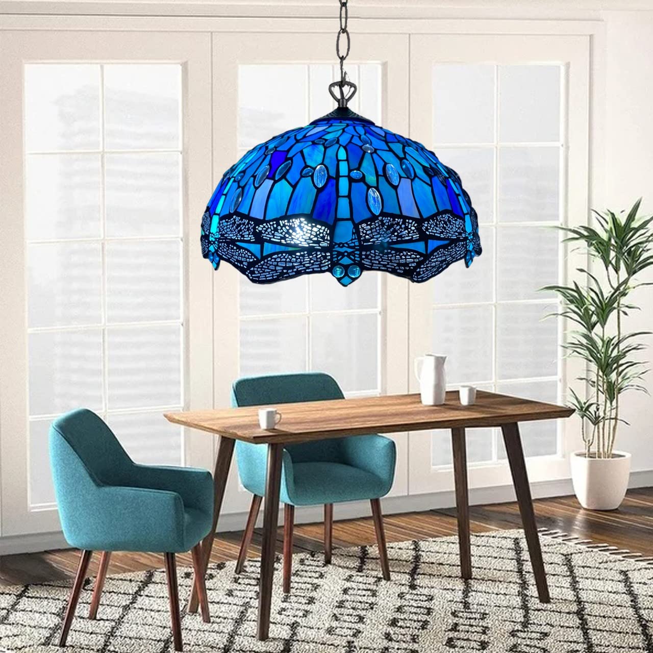 Tiffany Pendant Light 16 inch Handcrafted Lamp Shade Antique Dragonfly Design Pendant Ceiling Lights for Living Room Decor Home Decor Lounge