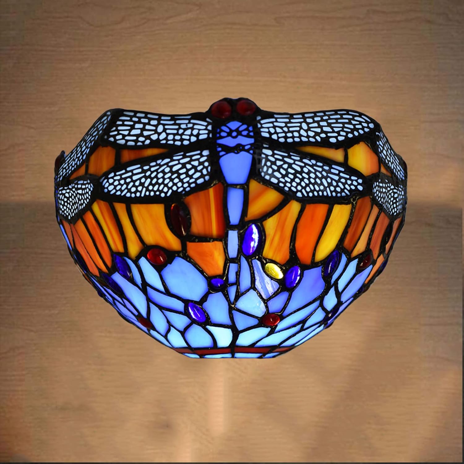 Tiffany Style Wall Lamp, 12 Inch Wall Sconce Light Blue Dragonfly Design Stained Glass Sconce for Room, Lounge, Corridor, Hallway (TWL-1002)