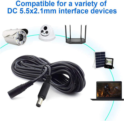 Auroh 5 Meter CCTV 2.1 x 5.5mm DC 12V Power Extension Cable Black Male to Female, Power Supply Adapter Extender Cord for CCTV Security Cameras, DVRs, LED Strips, Routers