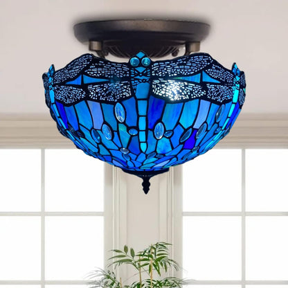 Tiffany Ceiling Lamps 16 inch Stained Glass Handcrafted Lamp Shades Antique Design Stunning Quality Ceiling Lamp for Living Room Bedroom Lounge (C-1607)