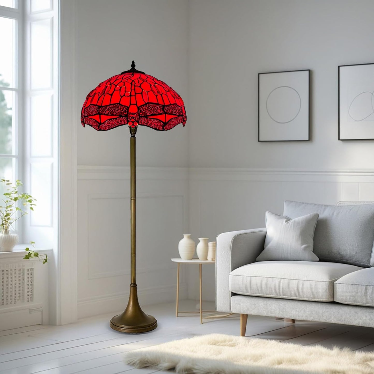 Tiffany Floor Lamps Stunning Quality Handcrafted 16 inch Stained Glass Lamp Shades Antique Design Floor Lamp for Living Room Bedroom Hallway Gallery (TFL-1606)