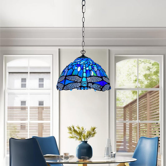 Tiffany Pendant Lamps Handcrafted Stained Glass Lamp Shades Stunning Quality Antique Design Pendant Light for Living Room Bedroom Lounge Hallway (P-1007)