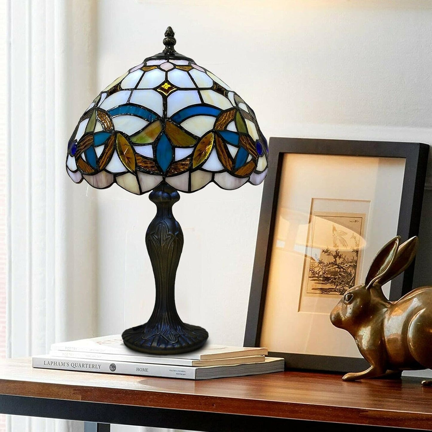 Tiffany Style Table Lamp Stained Glass Handcrafted Lampshade Antique Design Base Table Lamps for Living Room Bedside Desk Bedroom Coffee (TFTL-1004)