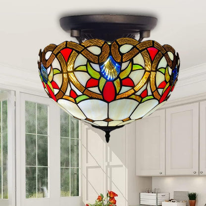 Auroh Tiffany Ceiling Lamps 16 inch Stained Glass Handcrafted Lamp Shades Antique Design Stunning Quality Ceiling Lamp for Living Room Bedroom Lounge (C-1650)
