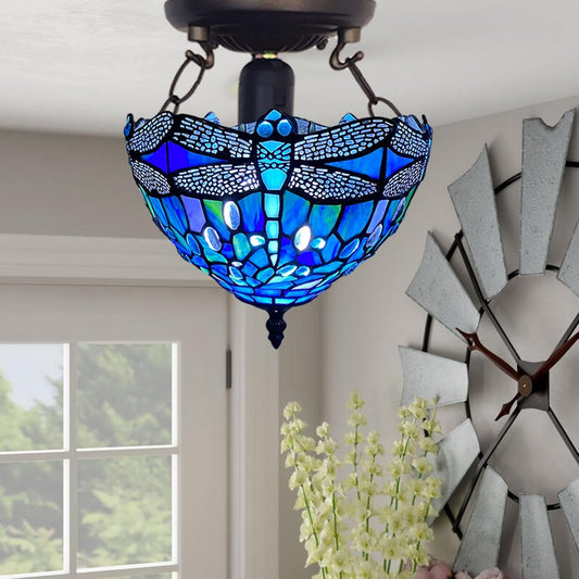 Tiffany Style Ceiling Lamps Stained Glass Handcrafted Lamp Shades Antique Design Ceiling Light for Living Room Bedroom Lounge Hallway (C-1007)