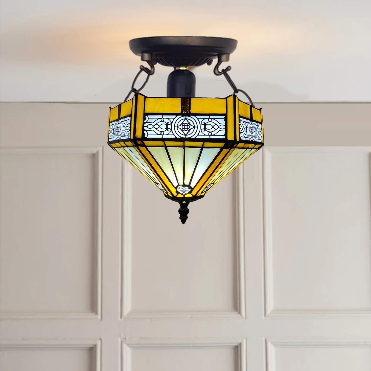 Tiffany Ceiling Lamps Handcrafted Stained Glass Lamp Shades Stunning Quality Antique Design Ceiling Light for Living Room Bedroom Lounge Hallway (C-1005)