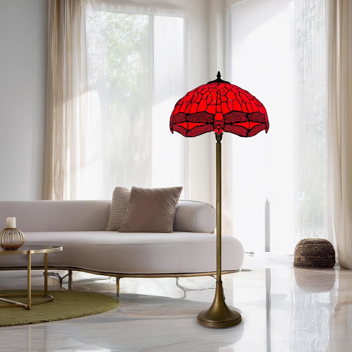Tiffany Floor Lamps Stunning Quality Handcrafted 16 inch Stained Glass Lamp Shades Antique Design Floor Lamp for Living Room Bedroom Hallway Gallery (TFL-1606)