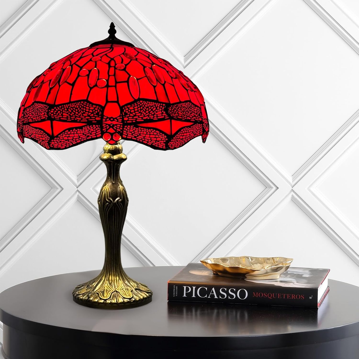 Tiffany Table Lamp 16 inch Handcrafted Lamp Shade Antique Dragonfly Design Table Lamps for Living Room Decor Home Decor Hallway Gallery