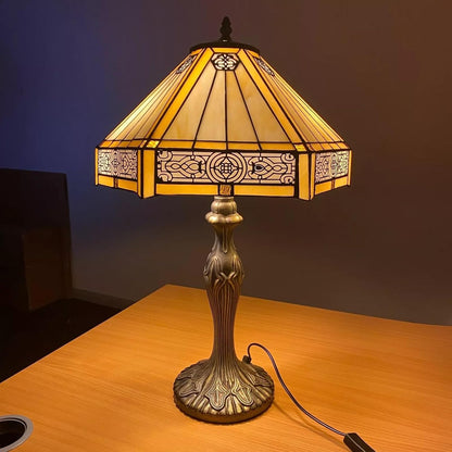 Tiffany Table Lamp Handcrafted 16 inch Stained Glass Lamp Shades Antique Design Stunning Quality Desk Lamp for Living Room Bedroom Bedside Lamps Coffee Table Yellow (TFTL-1605)