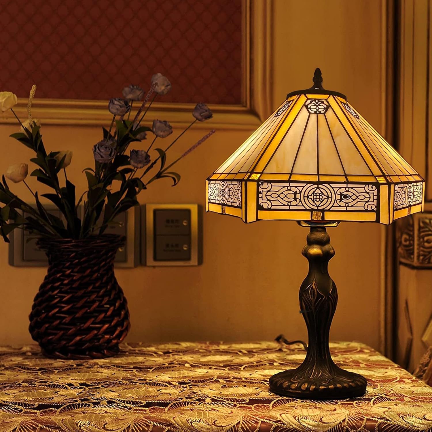 16 inch Tiffany Style Lamp Shades Antique Handcrafted Stained Glass Shades | 3-in-1 Multi-Purpose Shade for Table Lamps, Ceiling Lamps, Pendant Lamps (1605)