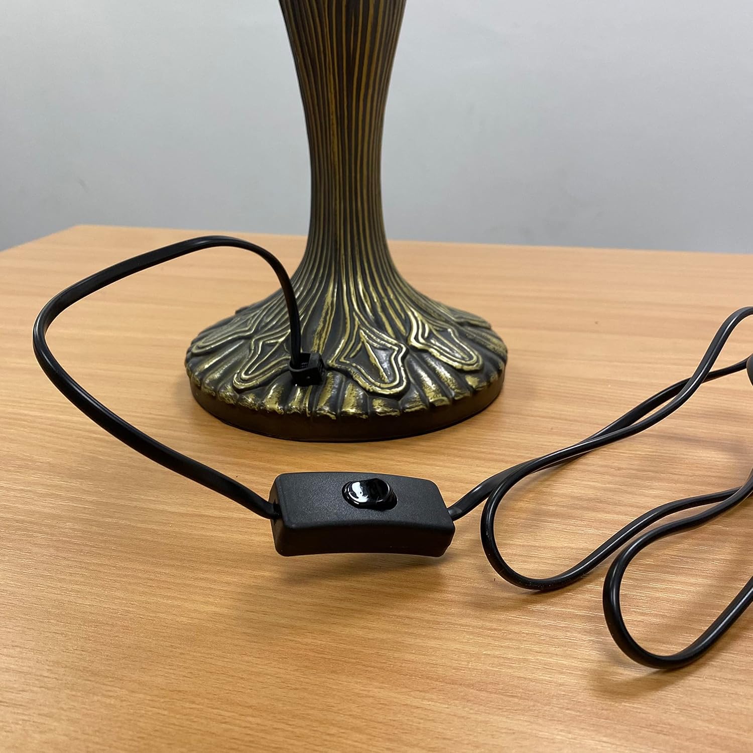 Table Lamp Base Wide 6 Height 18 Inch, Fit for 10, 12, 16 Inch Tiffany Style Stained Glass Lampshade, Dark Bronze Finish, Push Switch On Cord [Energy Class A]