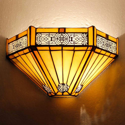 12 Inch Tiffany Style Wall Sconce Light, Yellow Hexagon Vintage Stained Glass Wall Lamp Sconce for Room, Lounge, Corridor, Hallway (TWL-1005)