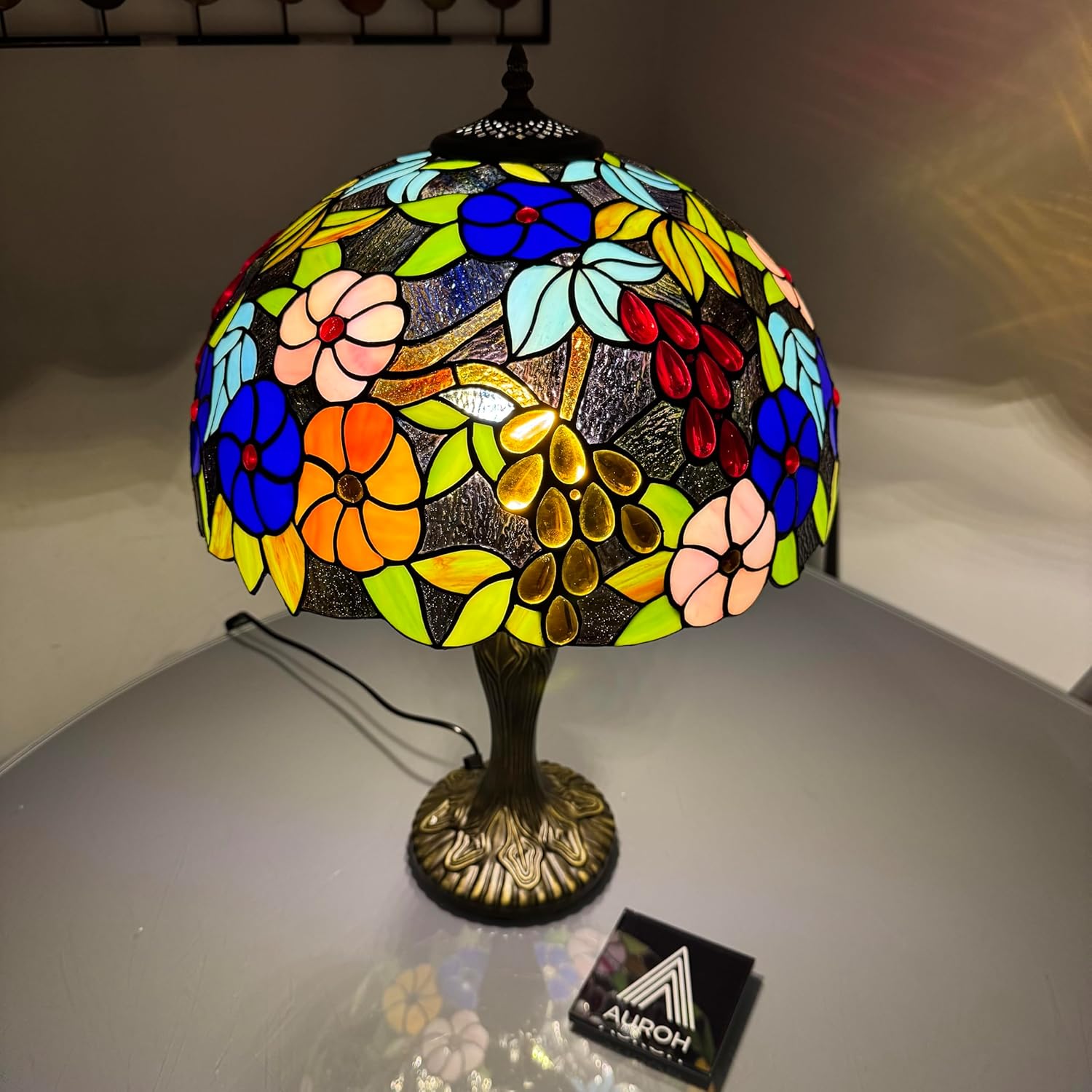 Tiffany Table Lamp Handcrafted 16 inch Stained Glass Lamp Shades Antique Design Stunning Quality Desk Lamp for Living Room Bedroom Bedside Lamps Coffee Table (TFTL-1609)