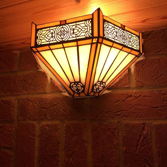 12 Inch Tiffany Style Wall Sconce Light, Yellow Hexagon Vintage Stained Glass Wall Lamp Sconce for Room, Lounge, Corridor, Hallway (TWL-1005)
