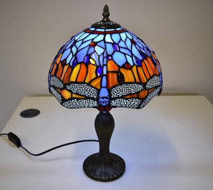 Tiffany Lamps Antique Dragonfly Design Handcrafted Stained Glass Lampshade Stunning Quality Base Table Lamps for Living Room Bedside Desk Bedroom Coffee Table (TFTL-1002)