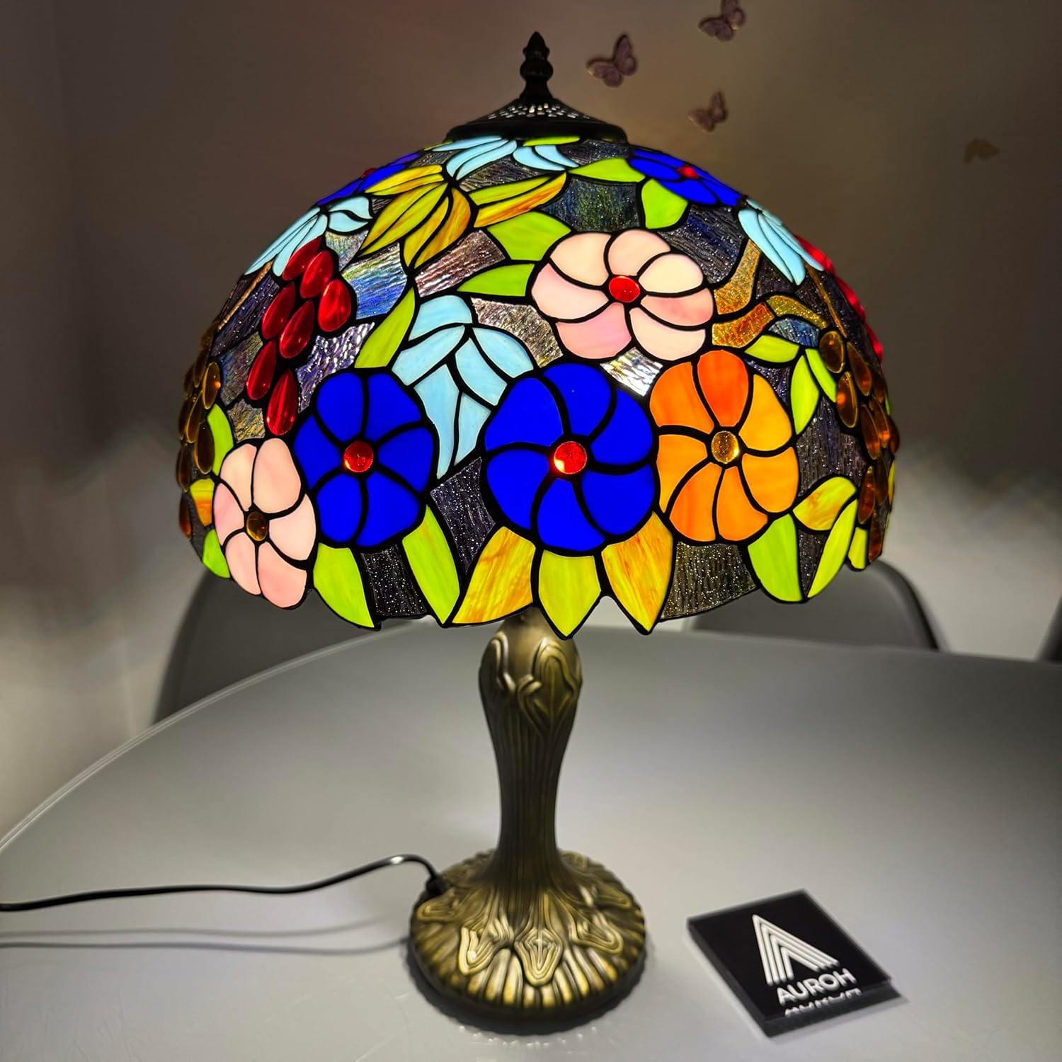 Tiffany Table Lamp Handcrafted 16 inch Stained Glass Lamp Shades Antique Design Stunning Quality Desk Lamp for Living Room Bedroom Bedside Lamps Coffee Table (TFTL-1609)