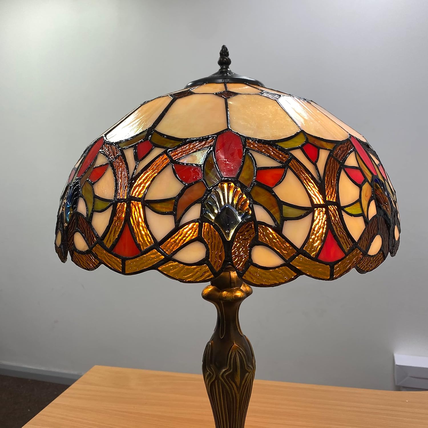 Tiffany Table Lamp Handcrafted 16 inch Stained Glass Lamp Shades Antique Design Stunning Quality Desk Lamp for Living Room Bedroom Bedside Lamps Coffee Table (TFTL-1650)